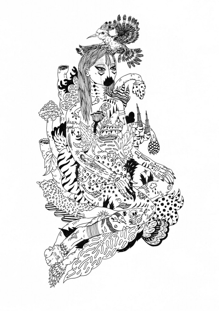 black and white ink pen drawing