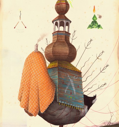 El Gato Chimney - Chi cerca trova, 70x100cm, mix media on cotton paper, 2015