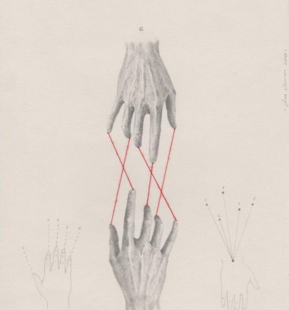 Juan Osorno - Transfer exercises. Pencil and thread on paper. 14.8 x 21 cm. 2015