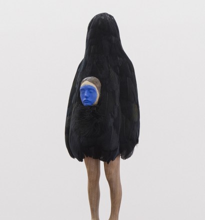 Andreas Senoner - Cage, 2016, 52x19x14 cm, painted wood, feathers